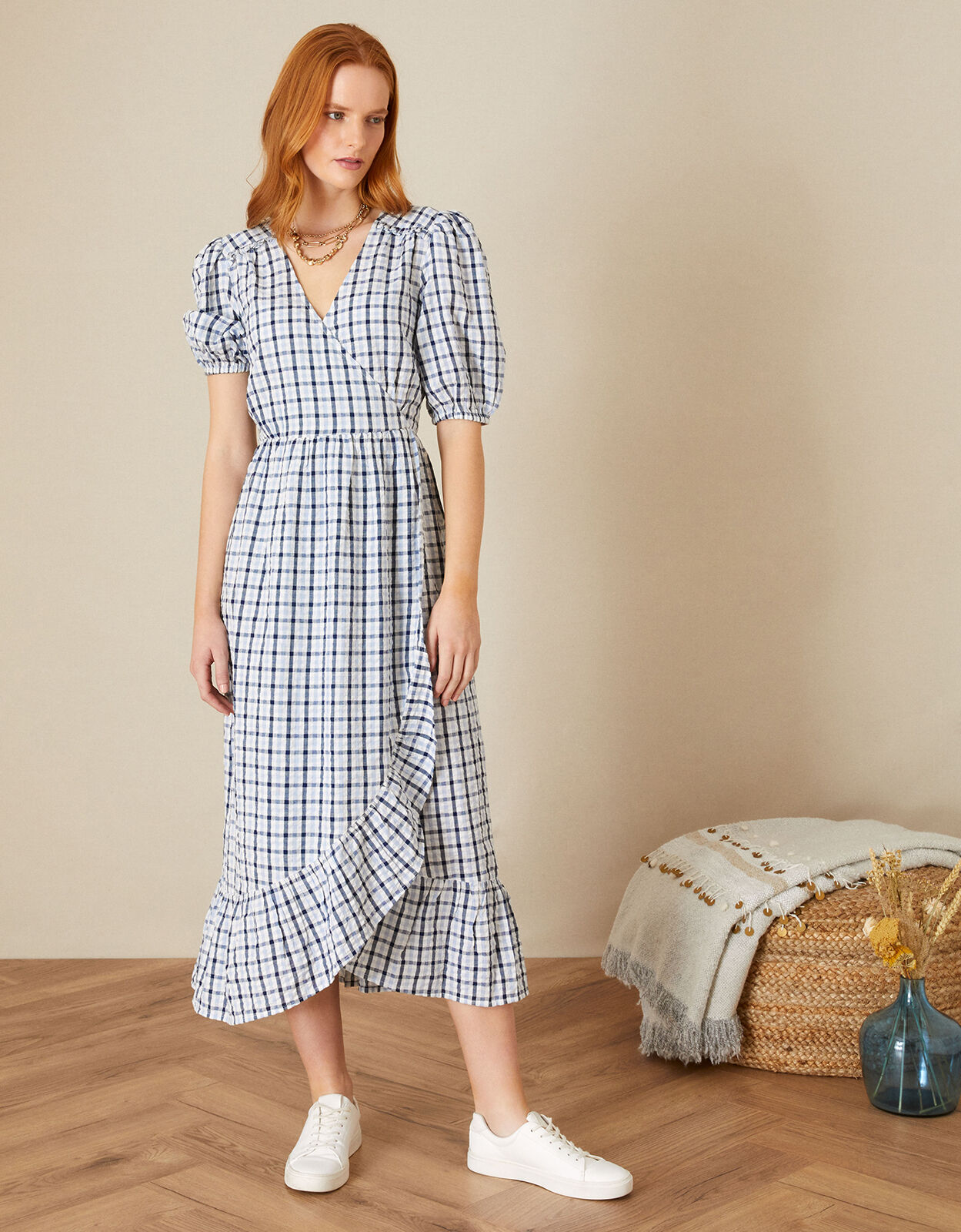 Gingham Wrap Dolly Dress Blue | Casual ...